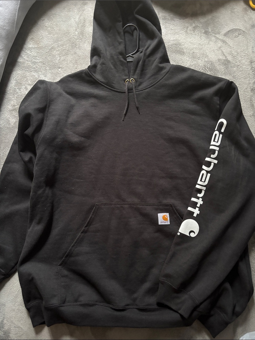 Carhartt Black Hooded Sweatshirt with White Sleeve Logo